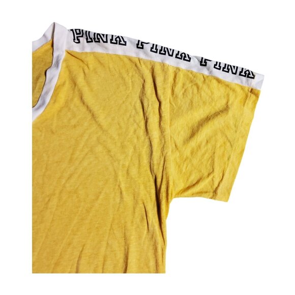 PINK Victoria's Secret Boyfriend Tee Women’s Large Yellow Oversized V-Neck Top - Picture 5 of 8